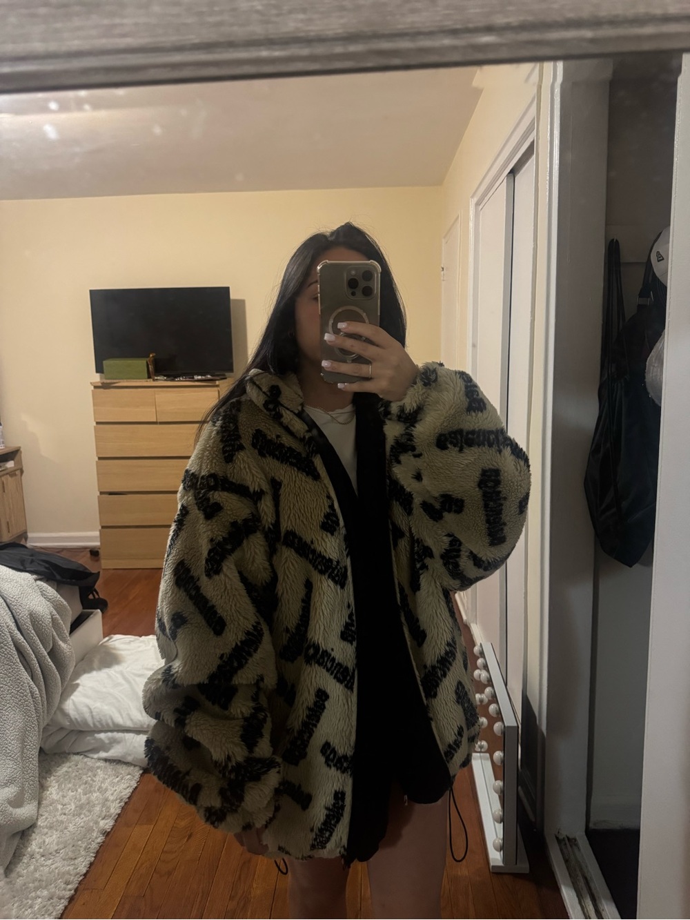 Balenciaga All-Over Logo Faux Fur Jacket